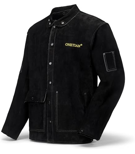 Amazon.co.jp: ブラックレザー 溶接ジャケット 高耐久 FR スプリット